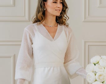 Wedding Jacket White Cardigan Mohair Sweater Bridal Bolero Wrap Wedding Cardigan White Jacket Bridal Cover up Wedding Cape Openwork Sweater