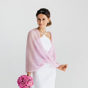 Wedding Cape Shawl Bridal Shrug Lace Pink Mohair Wrap Bridal Bolero Mohair Sweater Pink Wrap Shawl Mohair Cover Up image 3