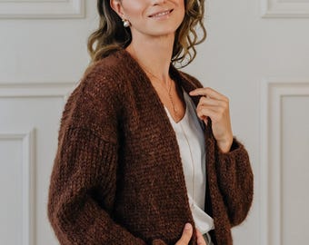 Alpaca Cardigan Beige Sweater Merino Wool Cardigan Alpaca Sweater Brown Cardigan Fluffy Sweater Chunky Cardigan Merino Sweater Women