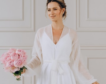 Wedding Jacket White Cardigan Mohair Sweater Bridal Bolero Wrap Wedding Cardigan White Jacket Bridal Cover up Openwork Sweater