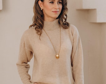 Alpaca Sweater Women Beige Pullover Alpaca Jumper Mockneck Sweater Alpaca Wool Pullover Lightweight Sweater