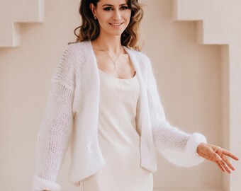 Wedding Jacket White Cardigan Bridal Cover up White Sweater Mohair Cardigan Bridal Jacket White Cover up Wedding Cardigan