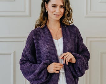 Alpaca Sweater Purple Cardigan Alpaca Bomber Jacket Purple Sweater Alpaca Cardigan Wedding Cardigan Bridal Sweater