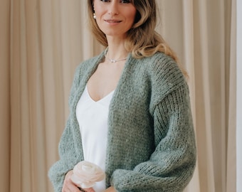 Wedding Jacket Alpaca Cardigan Bridal Sweater Alpaca Silk Cardigan Green Sweater Wedding Wrap Alpaca Wool Sweater