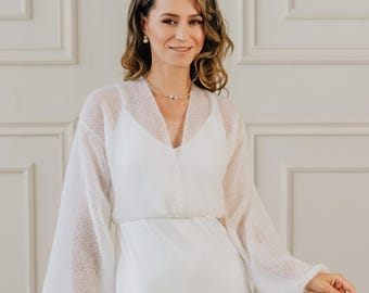 Wedding Cardigan Mohair Jacket White Cardigan Women Bridal Wrap Bolero Wedding Cape Openwork Sweater Mohair Cardigan White Sweater