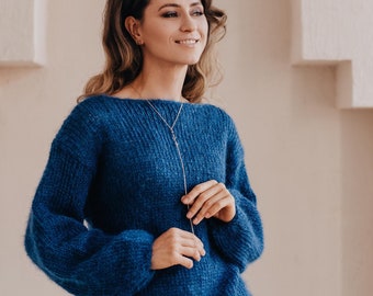 Alpaca Sweater Women Alpaca Pullover Soft Sweater Alpaca Wool Jumper Fluffy Sweater Alpaca Wool Pullover Blue Sweater Women