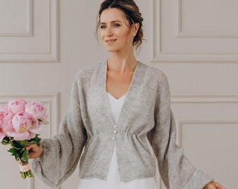 Wedding Cardigan Alpaca Sweater Bridal Jacket Bolero Gray Cardigan Jacket Alpaca Wool Cardigan Wedding Sweater Bridal Wrap Bolero