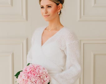 Mohair Jacket White Cardigan Women Bridal Wrap White Mohair Coat Wedding Cardigan White Wool Jacket Bridal Cover up White Sweater