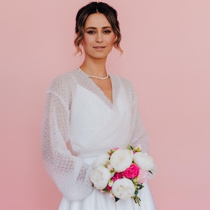 Wedding Cardigan White Jacket Mohair Silk Sweater Bridal Jacket White Cardigan Openwork Sweater Wedding Wrap Jacket