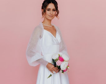 White Mohair Bridal Bolero Wedding Shrug Cover-Up Mohair Sweater