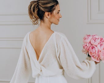 Wedding Sweater Alpaca Wool Pullover White Jacket Wedding Bolero Wrap White Sweater Women Bridal Pullover Wedding Wrap Bolero Bridal Cover