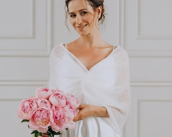 Wedding Shawl Wrap White Mohair Scarf Openwork Shawl Bridal Wrap White Mohair Shawl Wedding Shrug Bolero Bridal Cover up