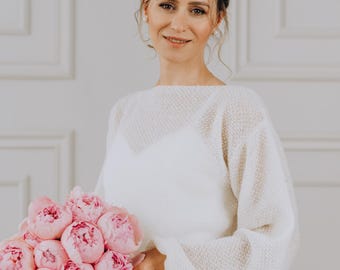 Alpaca Sweater Wedding Jacket White Sweater Bridal Pullover White Jacket Alpaca Pullover Openwork Sweater Wedding Wrap Bridal Cover up