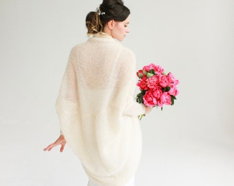 Weiß Alpaka Seide Strickjacke Braut Shrug Alpaka Seide Pullover Braut Cardigan Wolle Alpaka Strickjacke Hochzeit Wrap