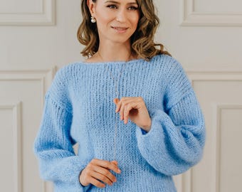 Alpaca Sweater Blue Pullover Oversized Sweater Alpaca Pullover Fluffy Sweater Alpaca Wool Jumper Blue Sweater Alpaca Wool Pullover