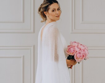 Wedding Shrug Shawl White Bridal Topper Bridal Bolero Wrap Mohair Shawl Scarf Openwork Shawl Bridal Cover up White Shawl Scarf Bridal Cape
