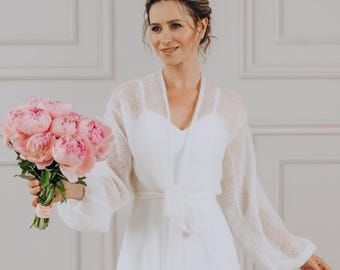 Wedding Jacket White Cardigan Mohair Sweater Bridal Bolero Wrap Wedding Cardigan White Jacket Bridal Cover up Openwork Sweater