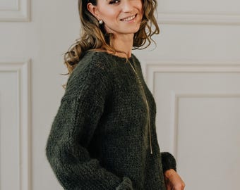 Alpaca Sweater Green Pullover Oversized Sweater Alpaca Pullover Fluffy Sweater Alpaca Wool Jumper Green Sweater Alpaca Wool Pullover