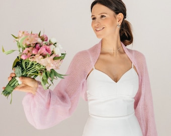 Bolero de boda Mohair chaqueta de seda cubierta nupcial Mohair Bolero encogimiento de hombros capa nupcial Mohair seda encogimiento de hombros envoltura de boda Mohair Bolero de seda