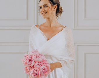 White Shawl Wedding Shrug Openwork Shawl Bridal Cape Mohair Shawl Scarf Bridal Stole White Cape Shawl Wedding Cover up Bridal Bolero