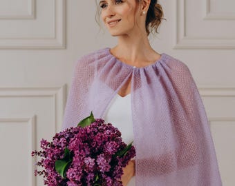 Bridal Capelet Bridesmaid Shawl Wedding Wrap Mohair Shawl Sheer Cape Dress Shawl Bridal Stole Purple Capelet