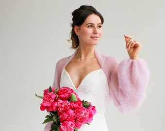 Mohair Bolero Pink Bridal Wrap Mohair Silk Shrug Wedding Bolero Mohair Cover Up White Wedding Jacket