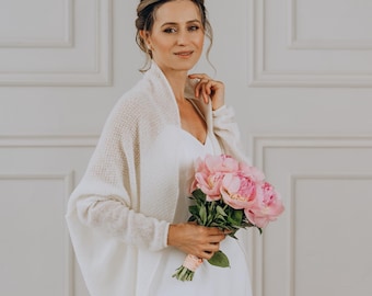 Alpaca Cardigan Wedding Cape White Wrap Cardigan Bridal Bolero Jacket White Alpaca Sweater Bridal Jacket Cocoon Shrug  Wedding Cover up