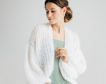 Mohair Cardigan suéter de boda Bomber Cardigan chaqueta de boda blanca Mohair suéter blanco Mohair abrigo nupcial Cardigan