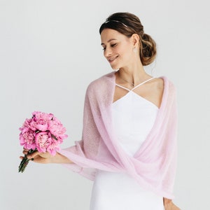 Wedding Cape Shawl Bridal Shrug Lace Pink Mohair Wrap Bridal Bolero Mohair Sweater Pink Wrap Shawl Mohair Cover Up image 1