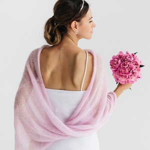 Wedding Shawl Bridal Wedding Stole Lace Shawl Mohair Wedding Wrap Pink Mohair Poncho Bridal Bolero image 1