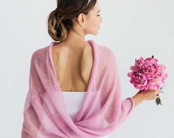 Hochzeits-Schal Mohair Hochzeit Wrap Spitzen-Schal Braut Cover Up Rosa Hochzeits-Stola Braut Shrugs Rosa Braut Bolero
