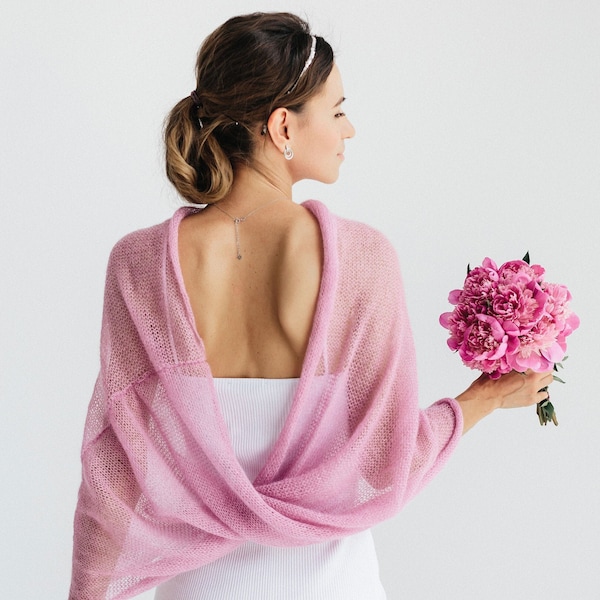 Wedding Shawl Mohair Wedding Wrap Lace Shawl Bridal Cover Up Pink Wedding Stole Bridal Shrugs Pink Bridal Bolero