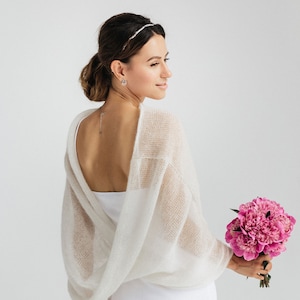 White Wedding Shawl Bridal Shrugs White Mohair Poncho White Cover Up Lace Shawl White Mohair Cape White Wedding Stole image 1