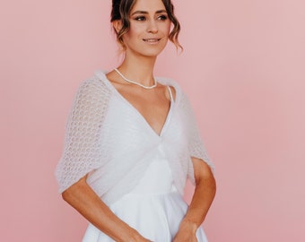 Mohair Bolero White Jacket Bridal Stole Openwork Shawl Mohair Shawl Wedding Bolero White Wrap Bridal Cape Wedding Jacket
