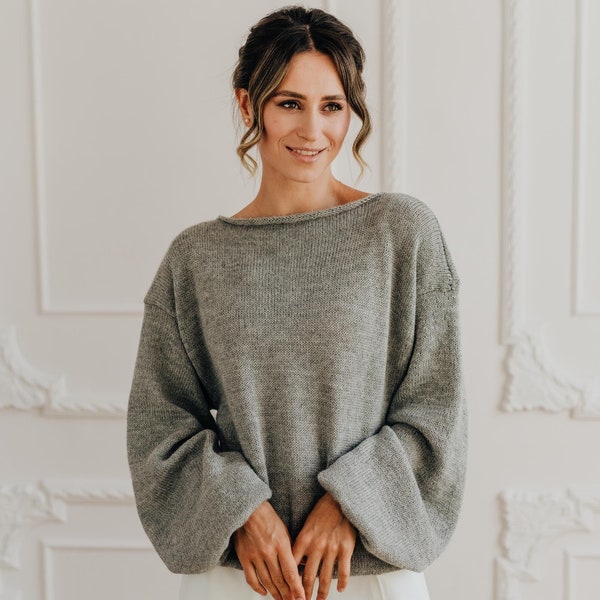 Alpaca Sweater Women Gray Pullover Alpaca Wool Sweater Alpaca Pullover Soft Sweater Alpaca Jumper Knitted Sweater 55 colors available