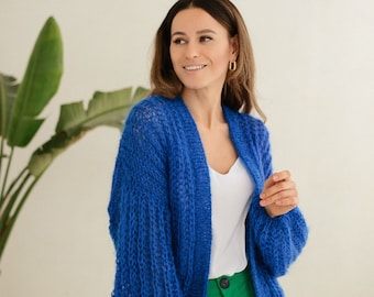 Cardigan en mohair bleu Veste en laine Pull en mohair bleu Cardigan en laine bleu Veste en mohair bleue Manteau en laine bleu