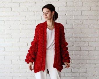 Red Cardigan Wool Coat Women Red Bomber Jacket Women