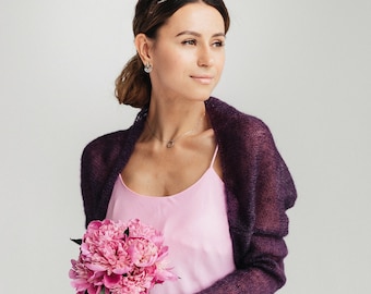 Bolero de boda encogimiento de hombros para mujer, Bolero de seda Mohair, suéter nupcial, abrigo, encogimiento de hombros de Mohair, chaqueta de boda, cubierta de Mohair