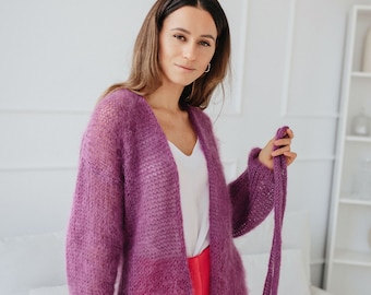 Mohair Cardigan Purple Wool Coat Wedding Cardigan Violet Jacket