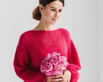 Pink Mohair Sweater Wedding Sweater Pink Mohair Pullover Knitted Sweater Wedding Cover Up Pink Jumper Women Bridal Sweater