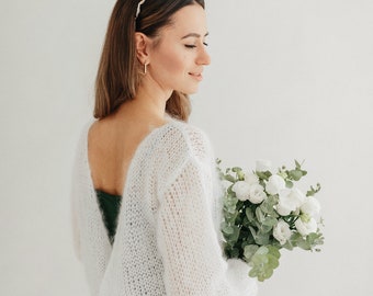 Wedding Sweater Bridal Cover Up Mohair Sweater White Wool Sweater Wedding Cover up Knitted Bridal Wrap Wedding Wool Shrug White Jumper