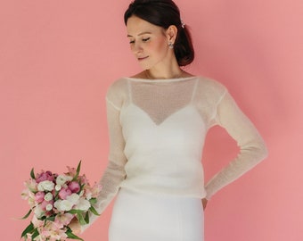 Seide Mohair Pullover Braut vertuschen Weißer Seidenpullover Hochzeit Pullover Mohair Seidenbluse Hochzeit Wrap Seide Mohair Jacke Weißer Pullover