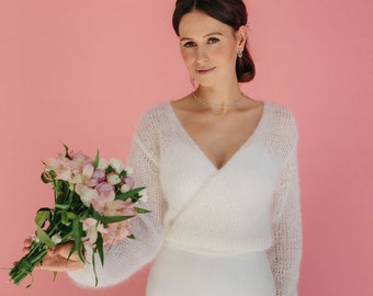 Giacca in mohair Cardigan bianco Coprispalle da sposa da donna Cappotto in mohair bianco Cardigan da sposa Mantella in mohair Giacca in lana bianca Coprispalle da sposa