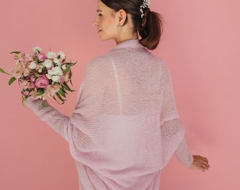 Alpaca Silk Cardigan Pink Bridal Coat Alpaca Silk Jacket Wedding Knitted Wrap Alpaca Wool Jacket Bridal Cardigan