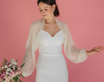 Bolero de boda blanco Mohair Cardigan chaqueta nupcial capa nupcial blanca Mohair encaje envoltura cubierta blanca chaqueta de seda Mohair blanco Mohair Bolero