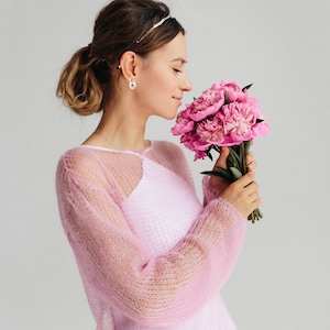 Mohair Sweater Wedding cover Up Pink Silk Sweater Bridal Shrug Lace Wedding Sweater Pink Jumper Women Bridal Sweater