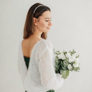 Coprispalle da sposa, maglione in mohair, maglione in lana bianca, coprispalle da sposa, coprispalle da sposa in maglia, coprispalle in lana da sposa, maglione bianco