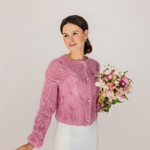 Hochzeit Strickjacke Rosa Mohair Jacke Braut Cover Up Rosa Mohair Pullover Wolle Jacke Frauen Braut Wrap Rosa Jacke Frauen Braut Pullover