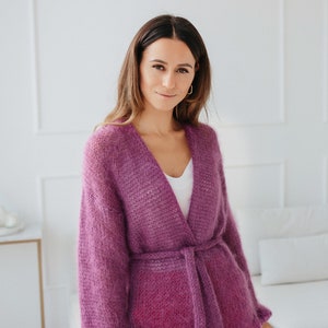 Mohair Cardigan Purple Wool Coat Wedding Cardigan Violet Jacket Women Mohair Sweater Bomber Cardigan