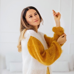 Mohair Cardigan White Mohair Sweater White Mohair Jacket Women Knit Cardigan Fluffy Mohair Bomber White Knitted Coat